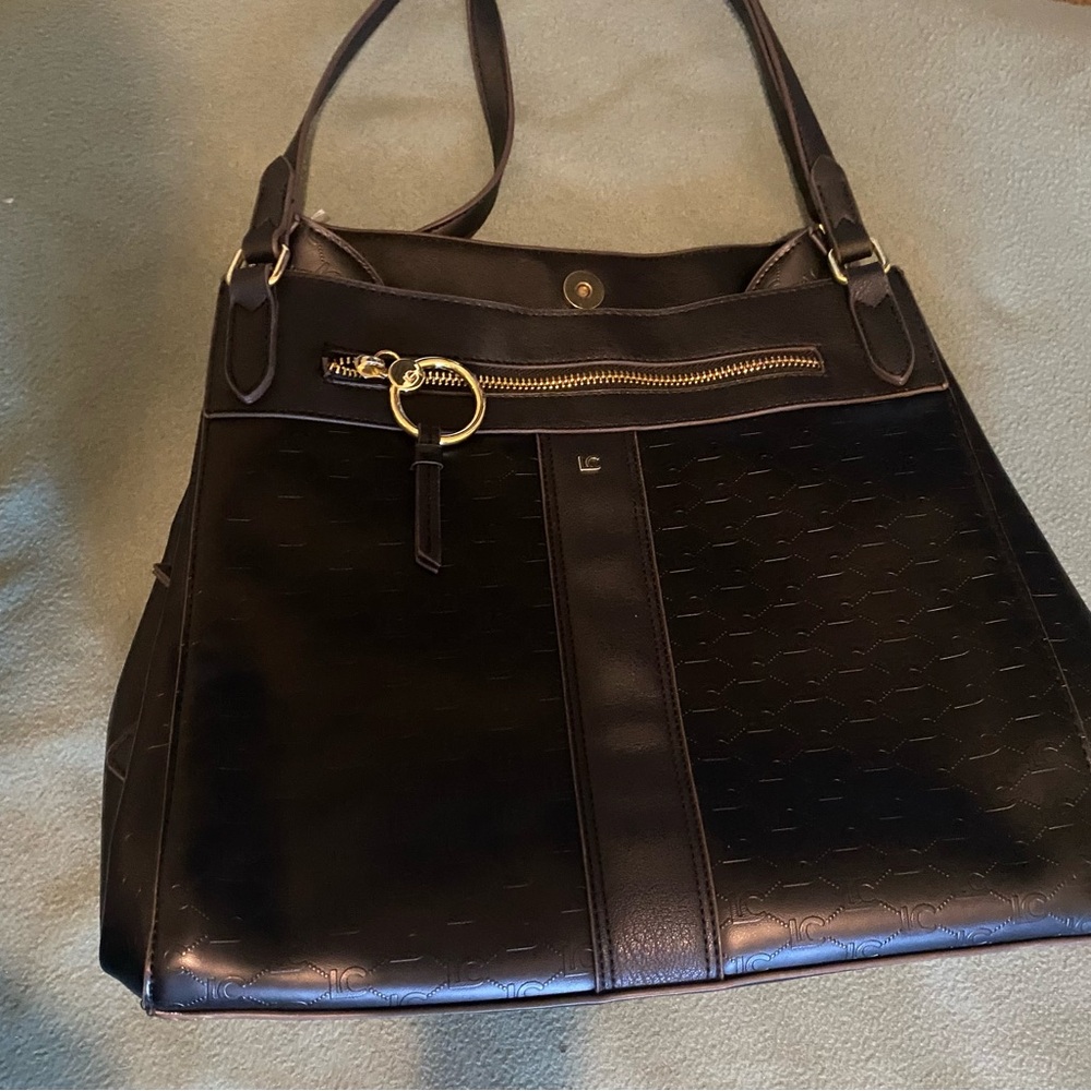 Liz Claiborne Black Tote with Gold-Tone Zip Accent